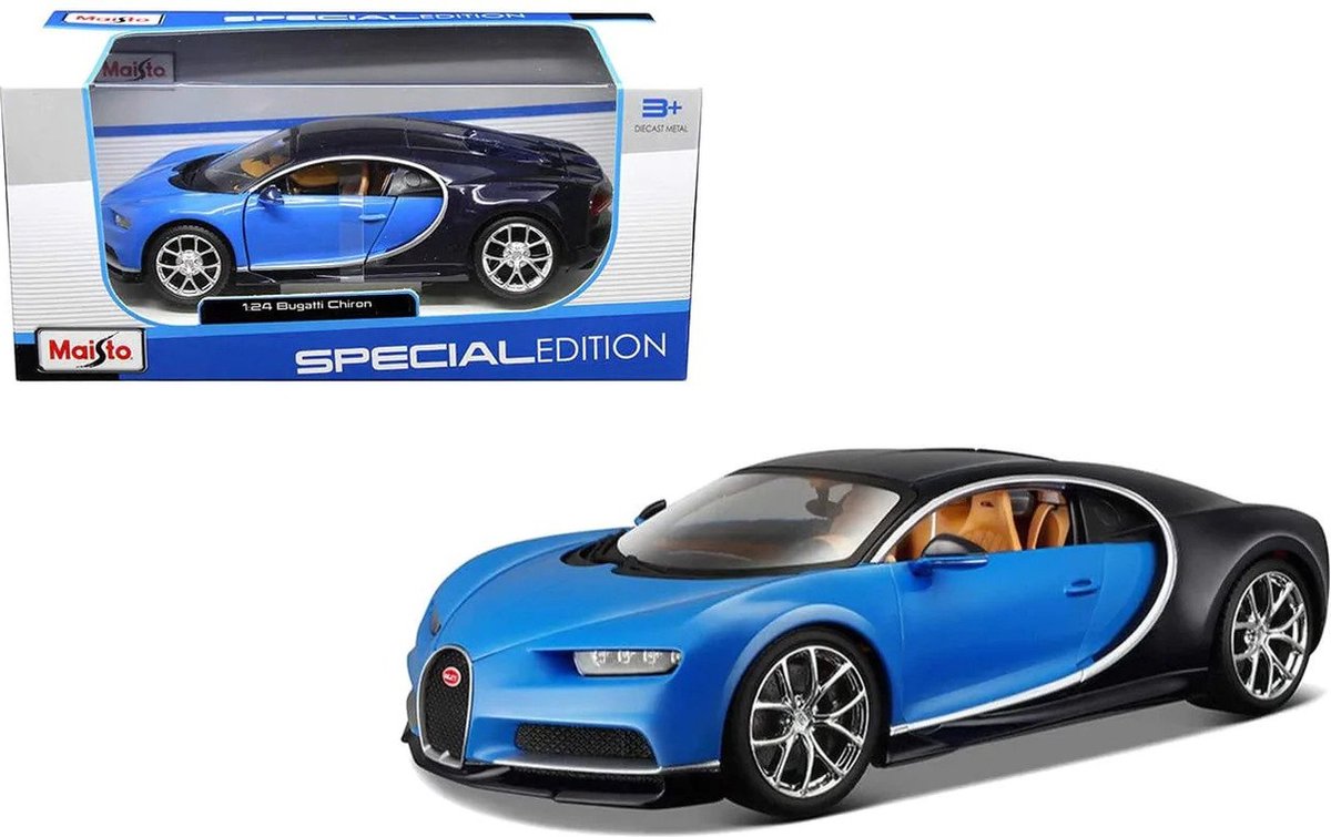 Bugatti Chiron (Blauw/Zwart) (18 cm) 1/24 Maisto {Modelauto - Schaalmodel - Miniatuurauto}